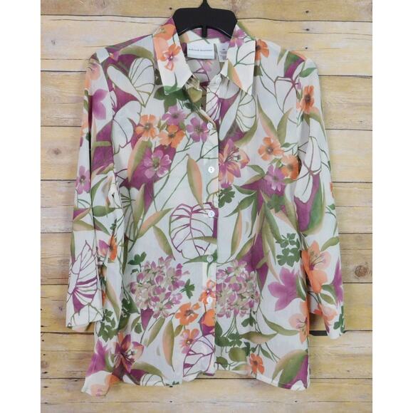 Alfred Dunner Shirt Petitie 12P Long Sleeve Multi Color Floral Button Down - Picture 1 of 7